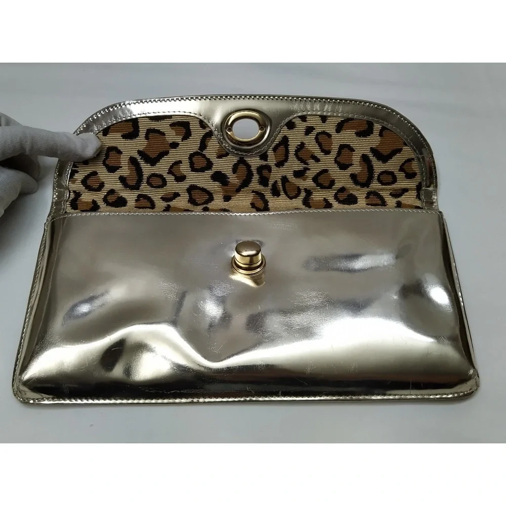 HOBO International Metallic Gold Leather Turnlock Closure Credit Card Wallet